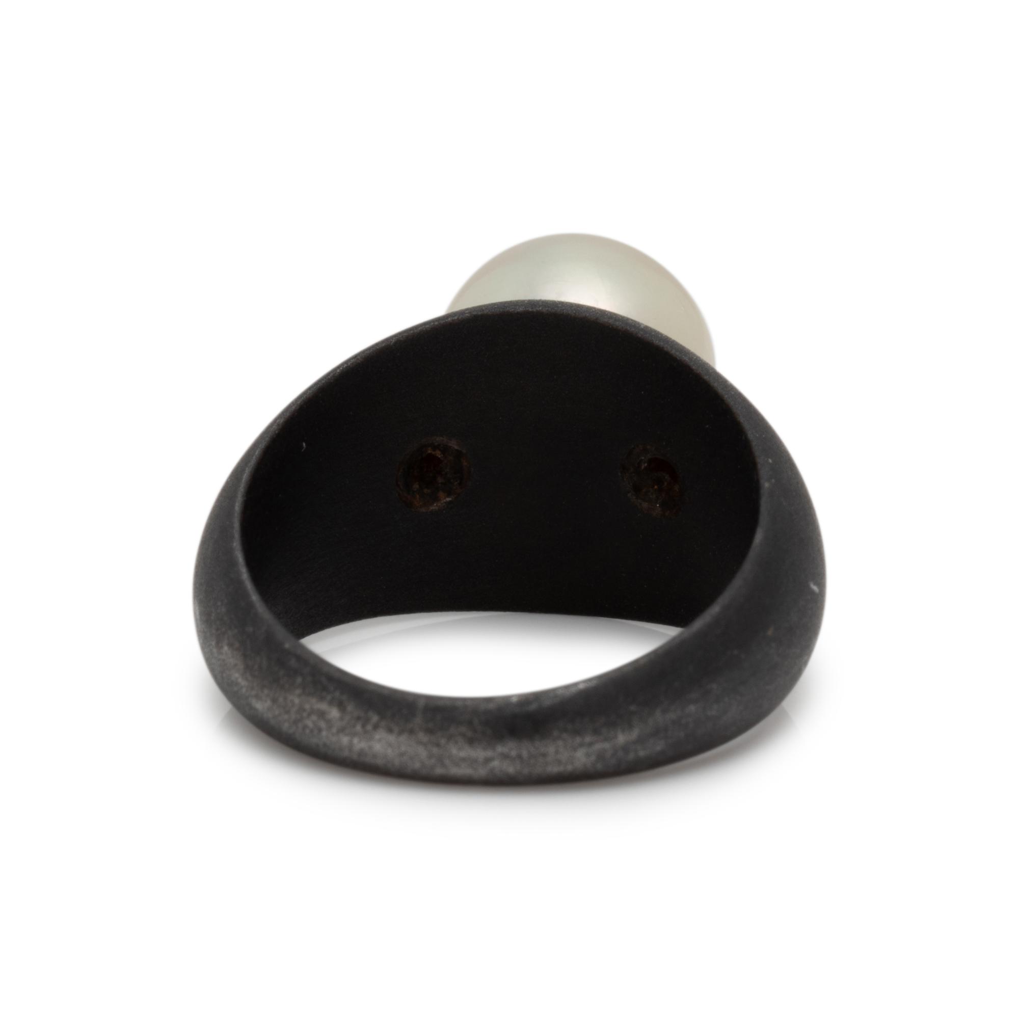 MARSH & CO, ART MODERNE, BLACKENED STEEL, CULTURED PEARL AND DIAMOND RING