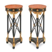 A Pair of Neoclassical Style Painted and Parcel Gilt Marble-Top Tables