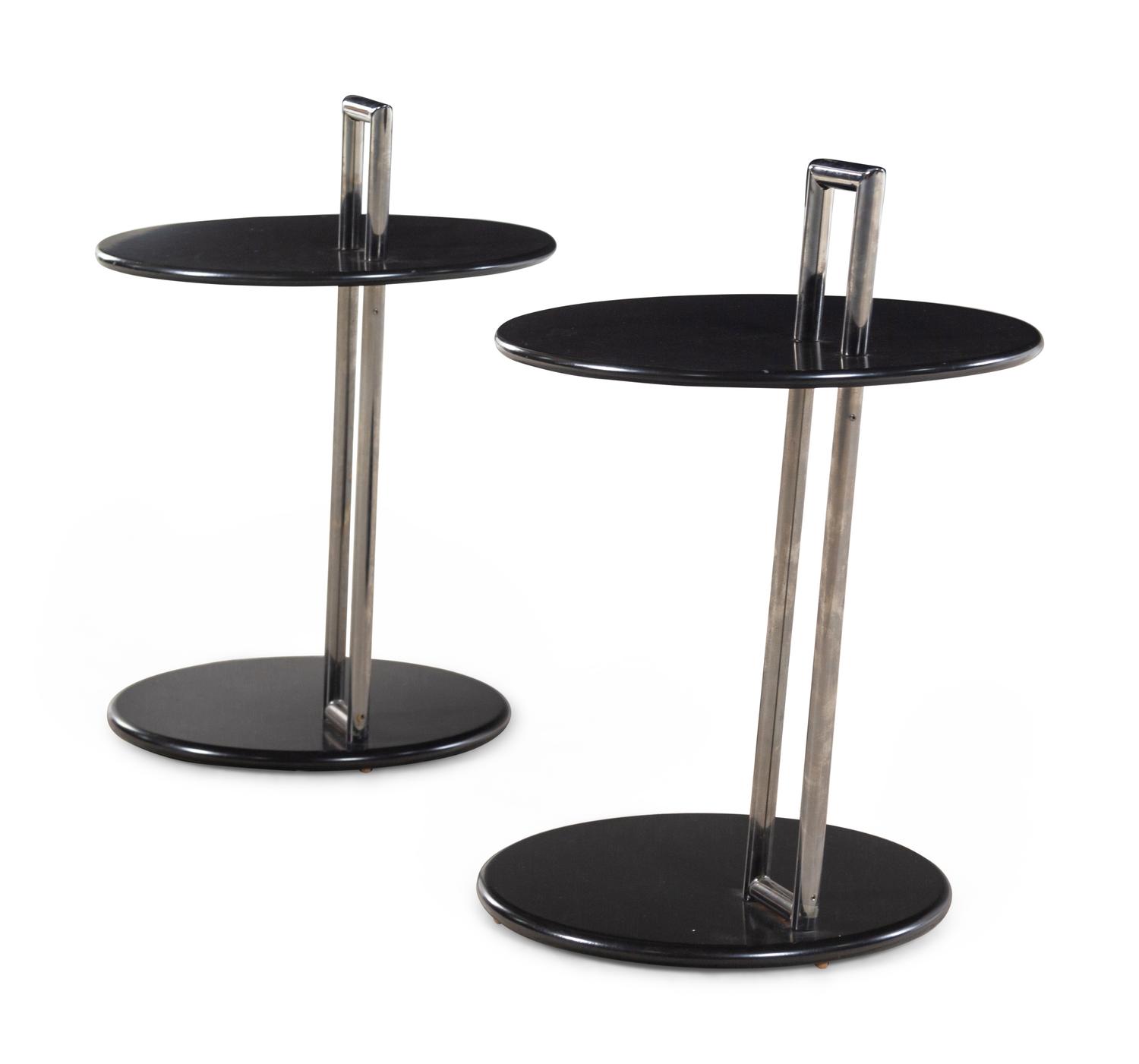 A Pair of Modernist Chromed Metal and Wood Tables