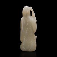 A Chinese pale celadon jade figure of Shoulao 青白玉壽老