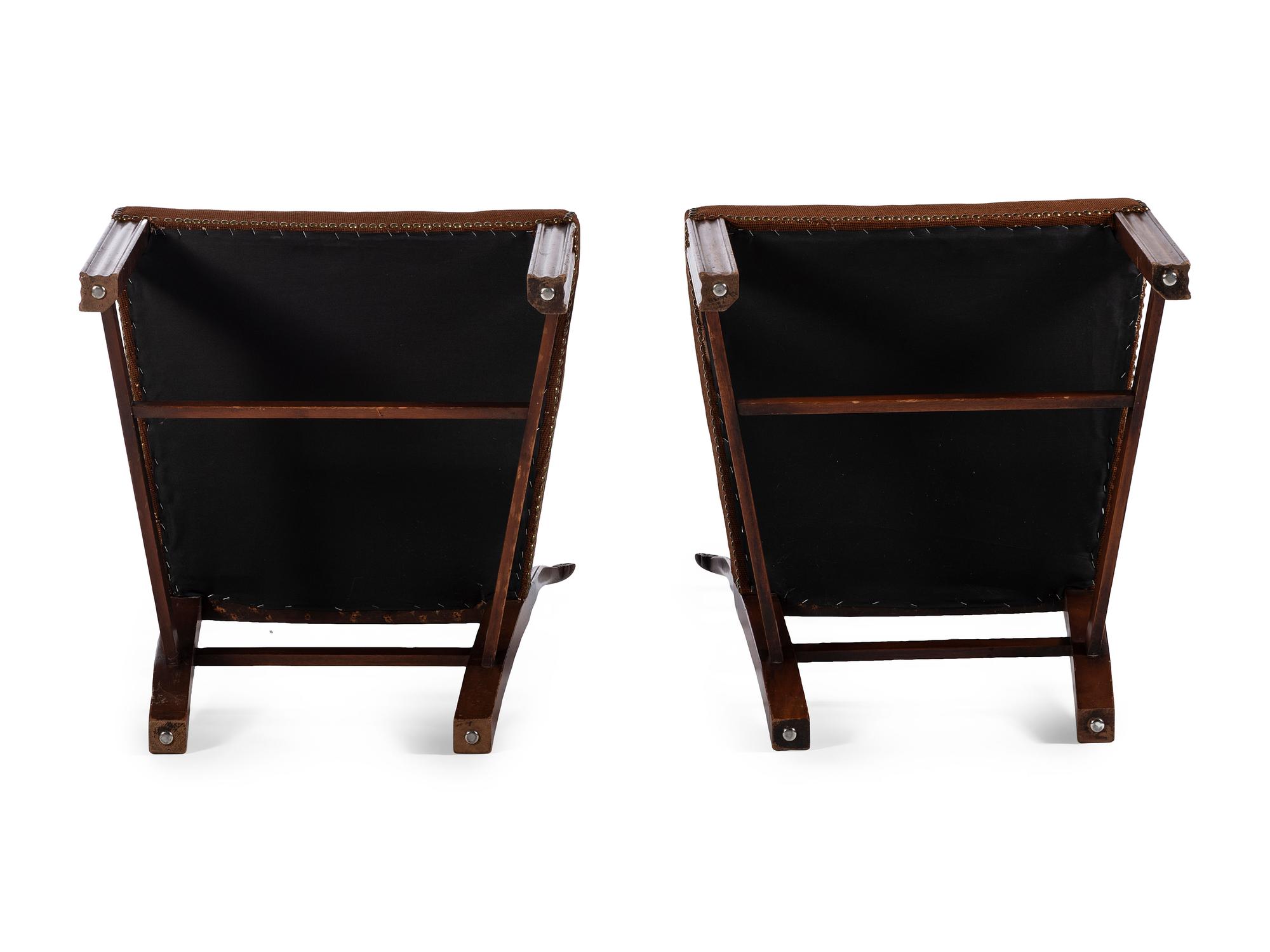 A Pair of Needlepoint Upholstered Mahogany Ribbon Back Side Chairs