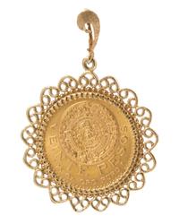 A Yellow Gold and Mexican 20 Peso Gold Coin Pendant, 15.60 dwts.