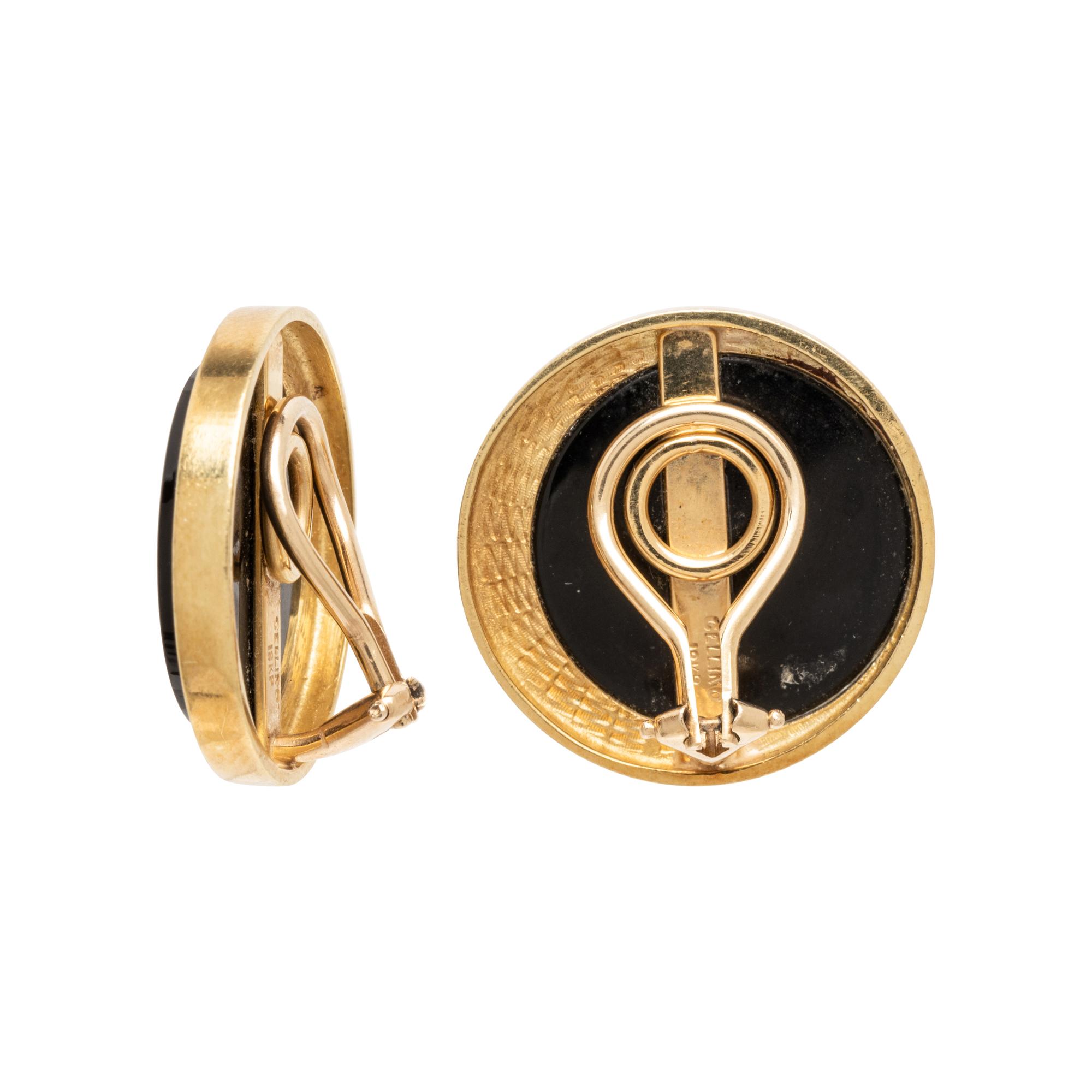 CELLINO, YELLOW GOLD AND ONYX CLIP EARRINGS