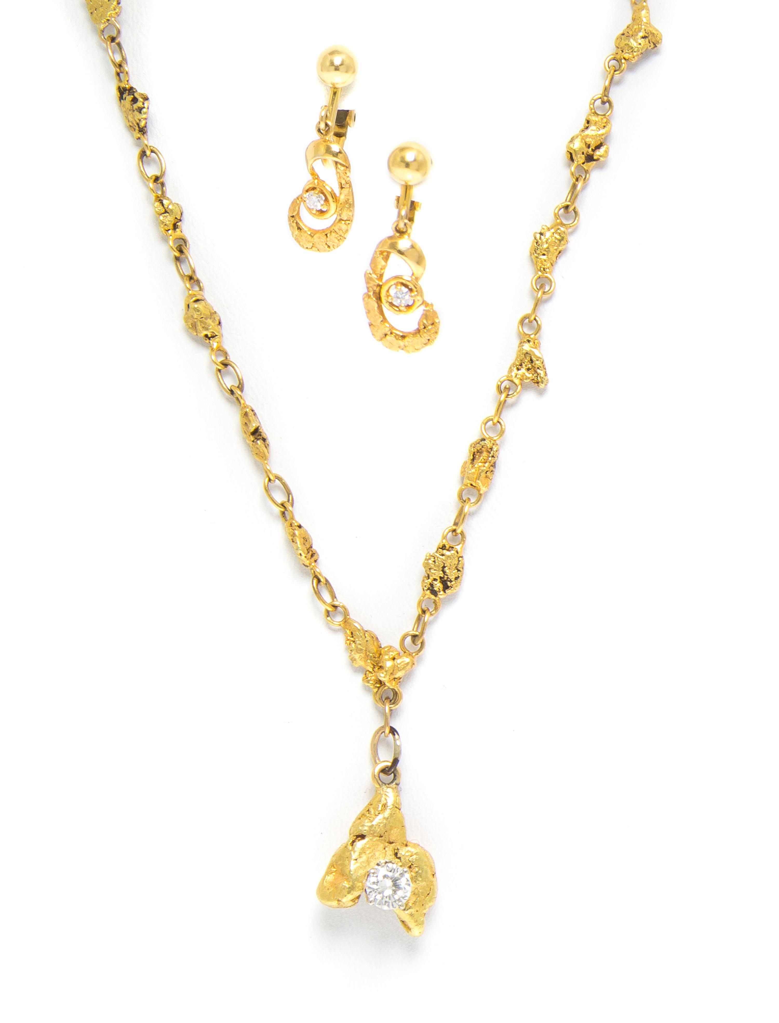 A Collection of Yellow Gold and Diamond Nugget Motif Jewelry, 12.60 dwts.