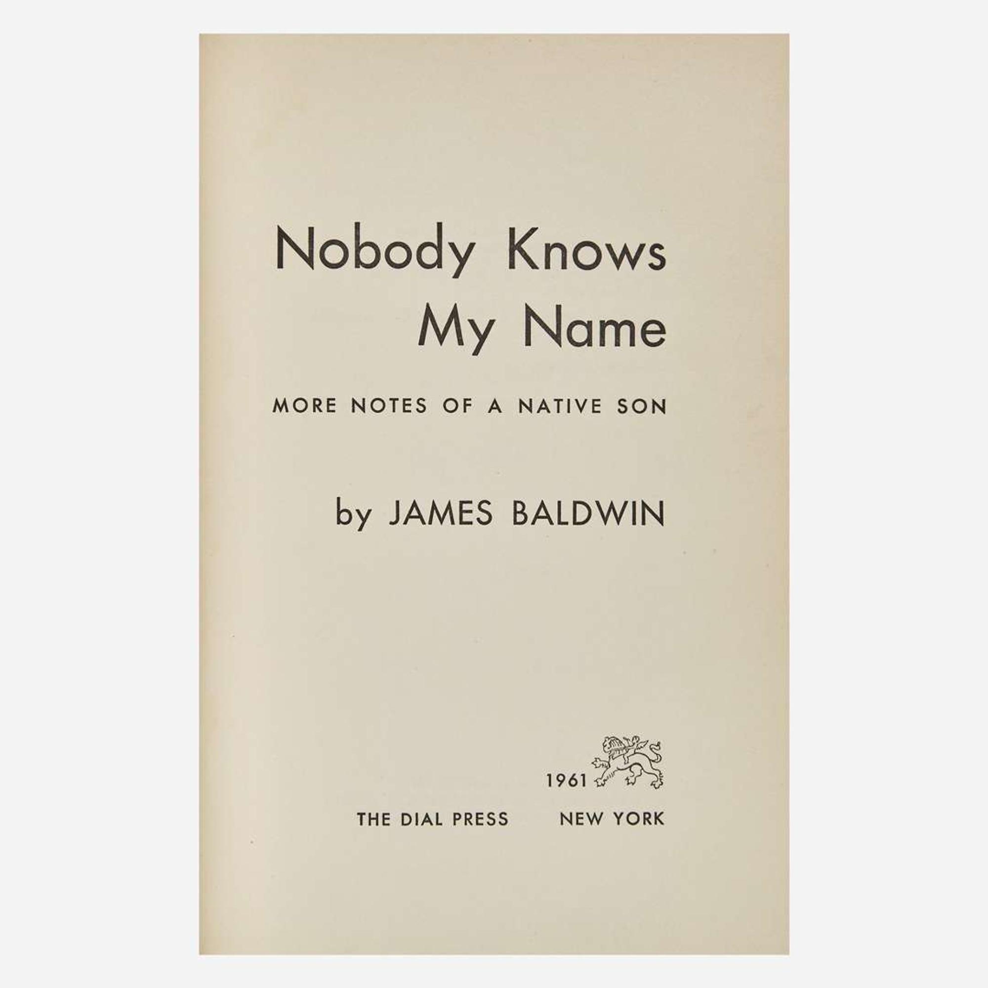 [African-Americana] Baldwin, James Nobody Knows My Name, More Notes of a Native Son