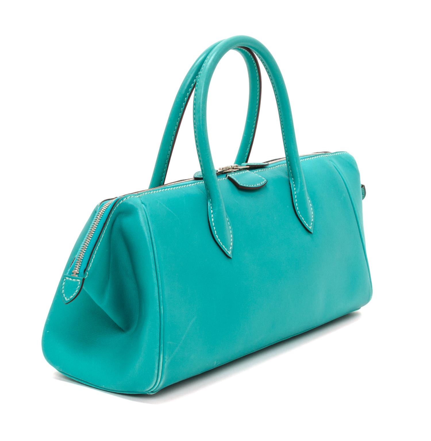 An Hermes Aqua Box Calf Paris Bombay PM Handbag, 11" x 8" x 5".