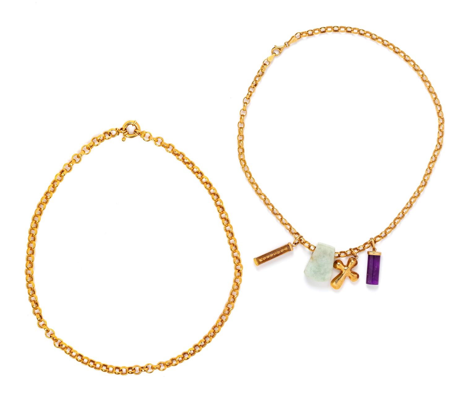 A Collection of 14 Karat Yellow Gold Chain Necklaces, Italian,