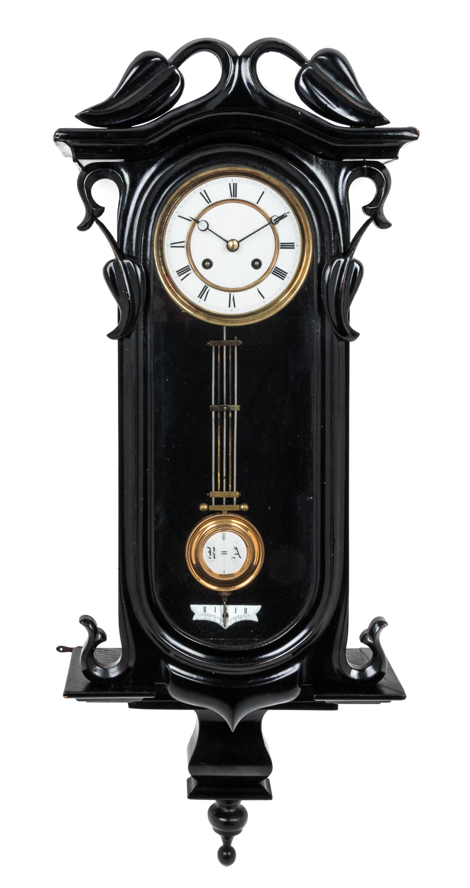 An Austrian Black Lacquered Wall Clock Height 33 inches. — LATE 19TH CENTURY