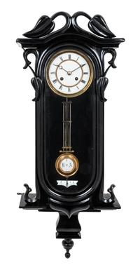 An Austrian Black Lacquered Wall Clock Height 33 inches. — LATE 19TH CENTURY
