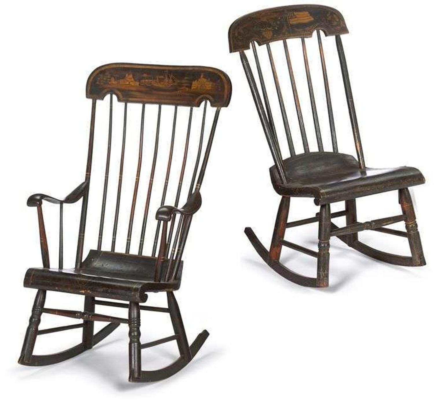 Two rosewood grained and stenciled rocking chairs new england, circa 1830