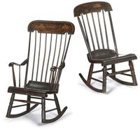 Two rosewood grained and stenciled rocking chairs new england, circa 1830