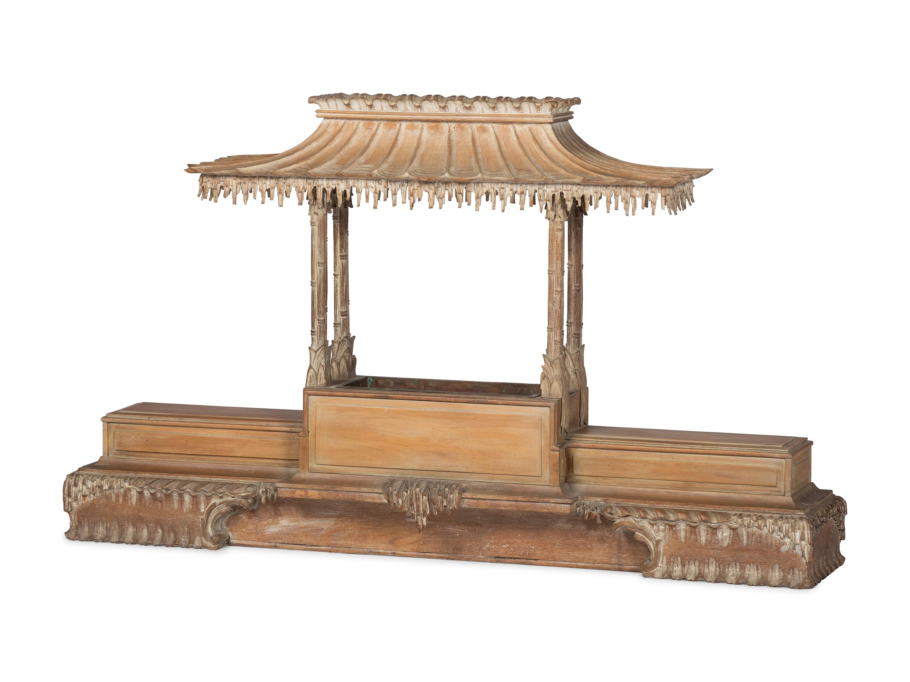 A Modernist Chinese Chippendale Carved Wood Architectural Jardiniere