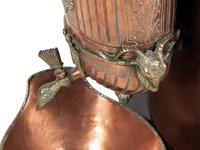 A French Copper and Brass Lavabo and Basin with an Oak Bracket