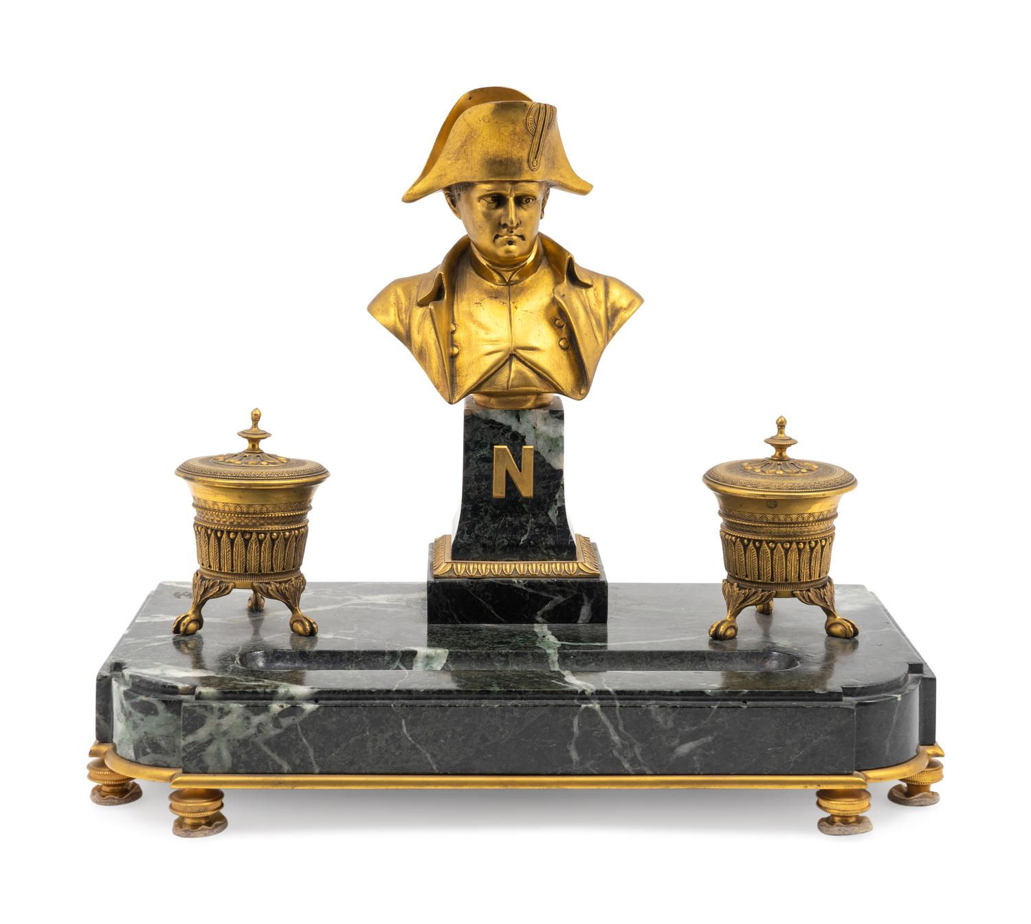 An Empire Style Gilt-Bronze and Marble Encrier — LATE 19TH CENTURY