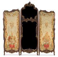 A Louis XV Style Parcel Gilt Walnut Three-Panel Floor Screen Height of center section 99 x width overall 103 inches. — LATE 19TH CENTURY