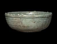 A Chinese Silver Iridescent Green Glazed Pottery Bowl