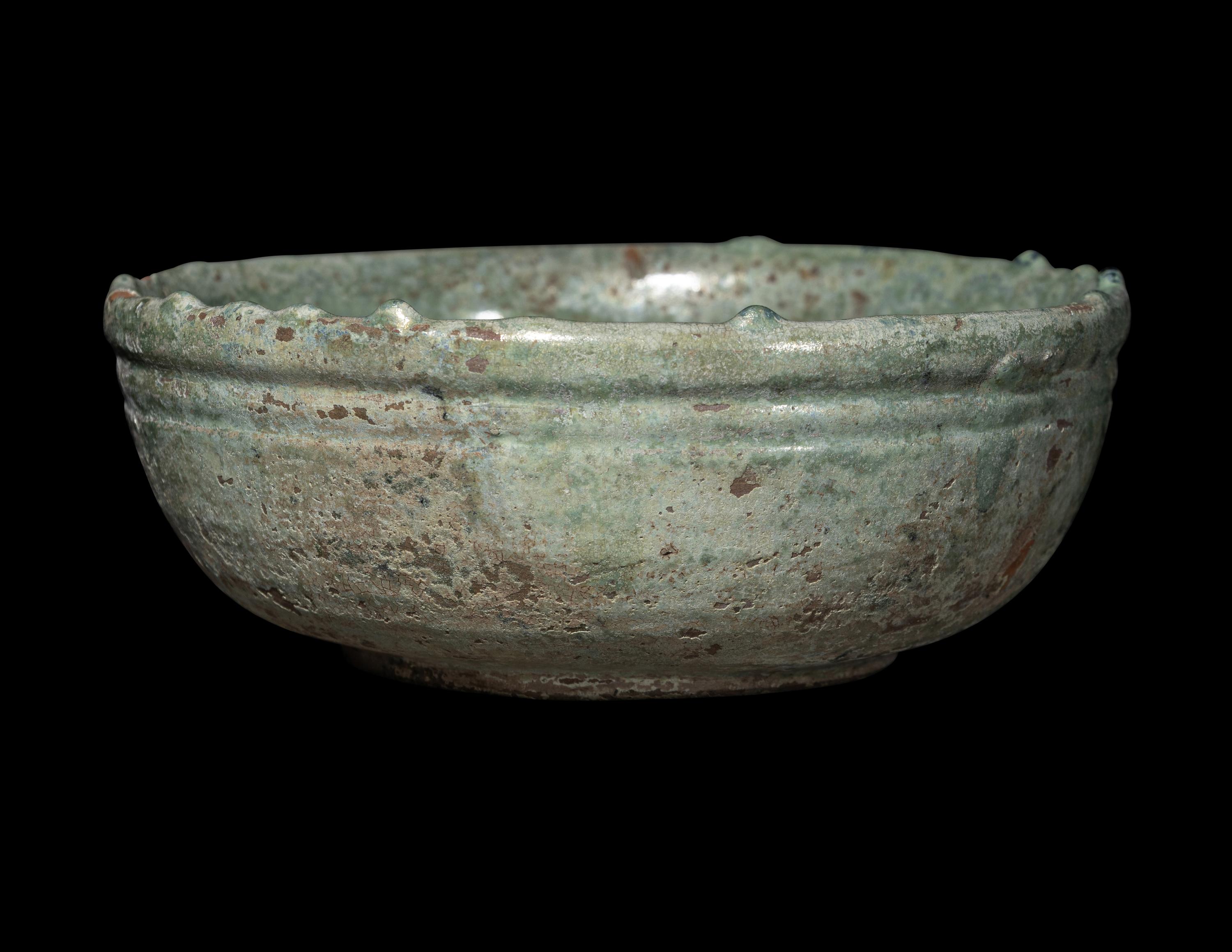 A Chinese Silver Iridescent Green Glazed Pottery Bowl