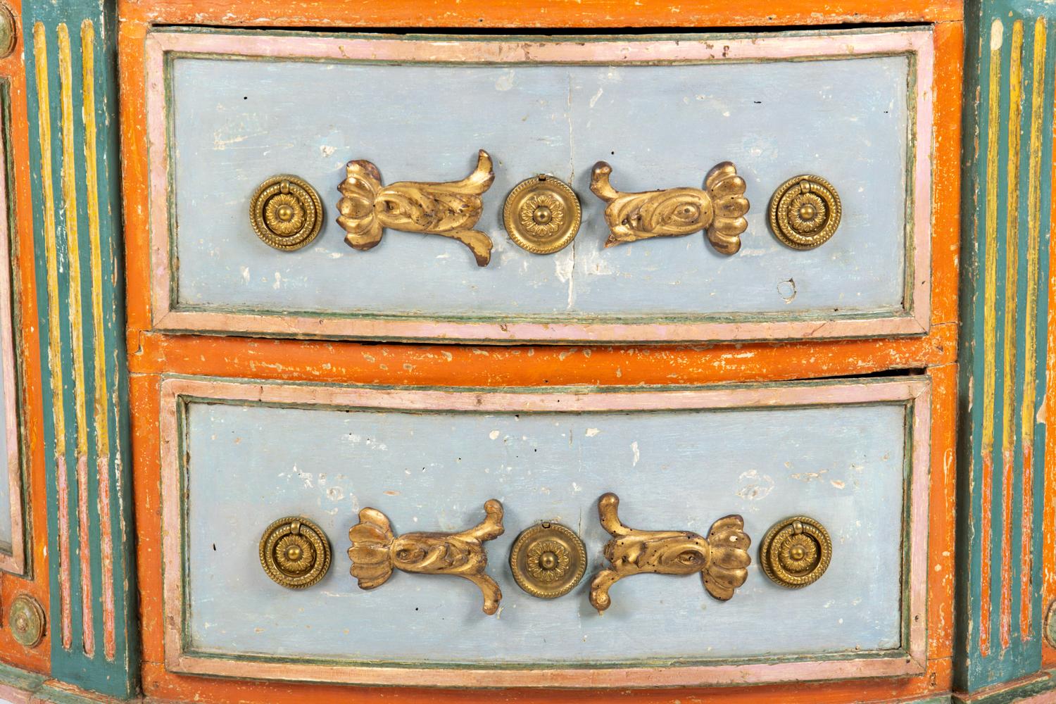A North Italian Polychrome Painted Demilune Commode