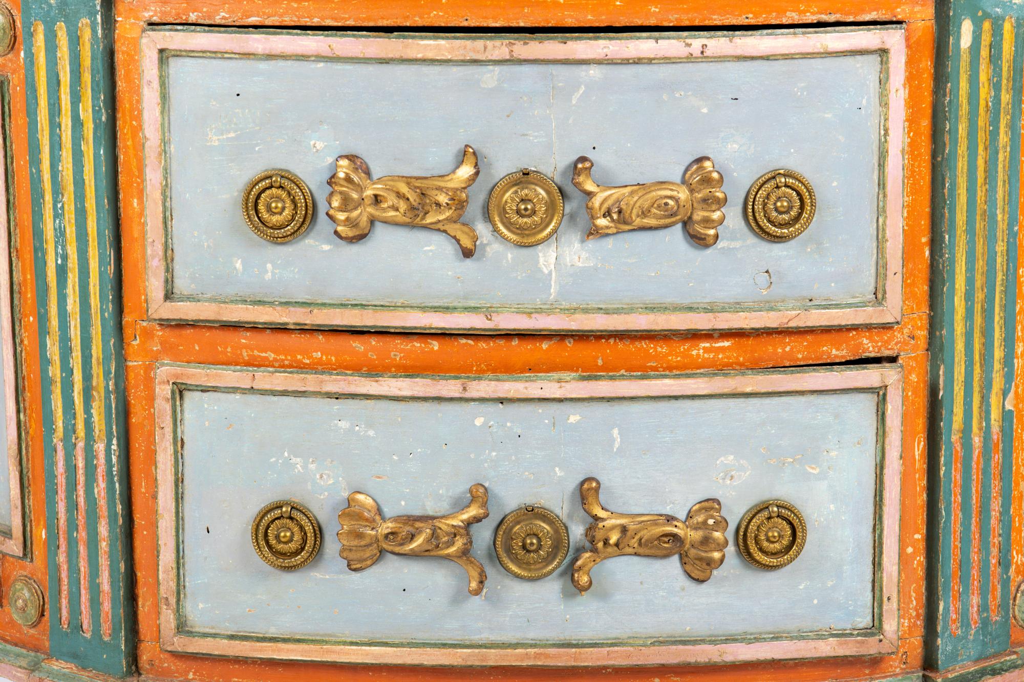 A North Italian Polychrome Painted Demilune Commode