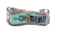 Sterling Silver Cuff Bracelet, with Micro Mosaic Inlay Lot is located and will ship from Denver, Colorado.