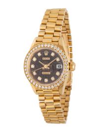 ROLEX, 18K YELLOW GOLD LADY DATEJUST WITH PRESIDENT BRACELET, FACTORY DIAMOND DIAL AND DIAMOND BEZEL WATCH