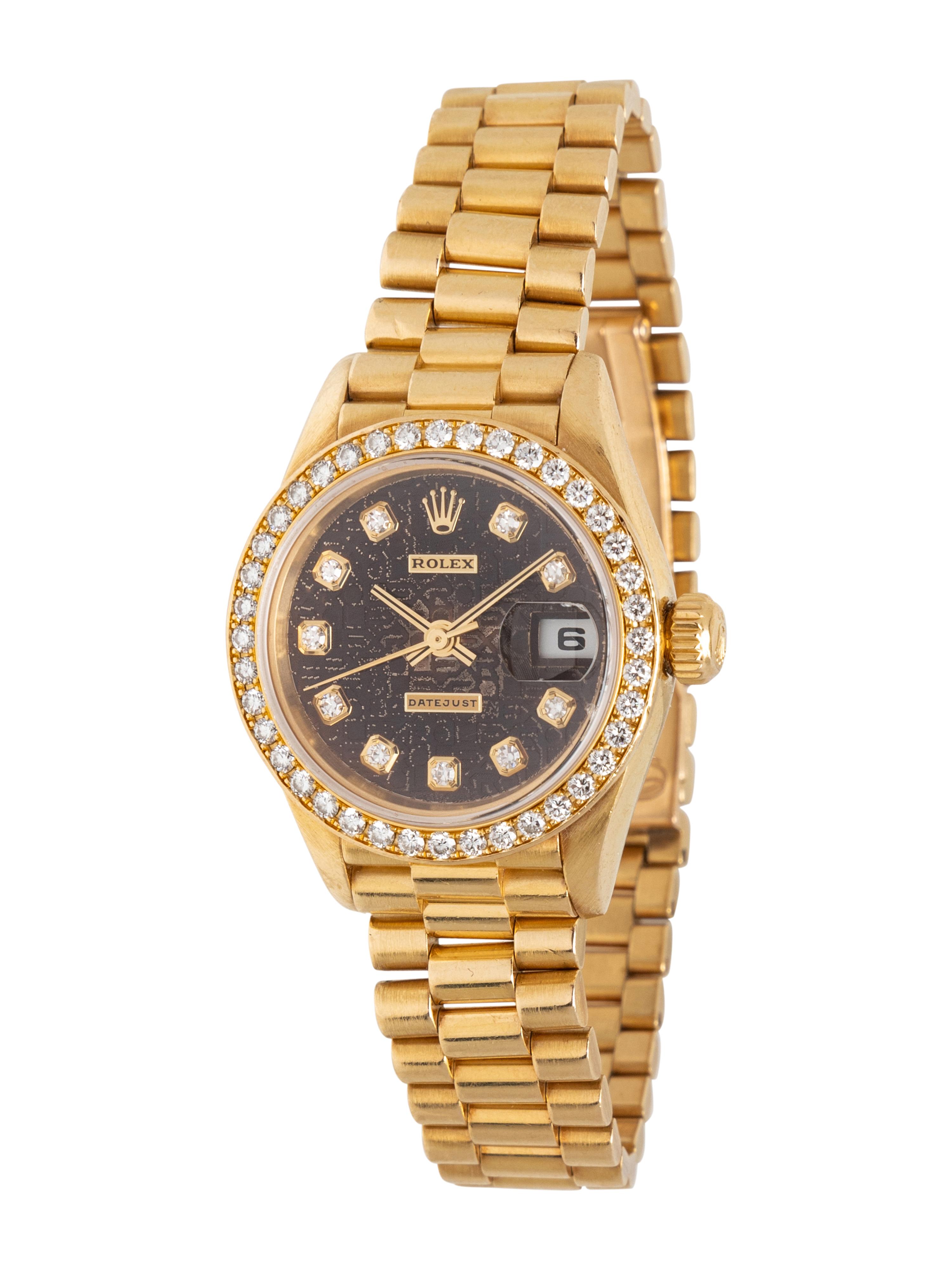 ROLEX, 18K YELLOW GOLD LADY DATEJUST WITH PRESIDENT BRACELET, FACTORY DIAMOND DIAL AND DIAMOND BEZEL WATCH