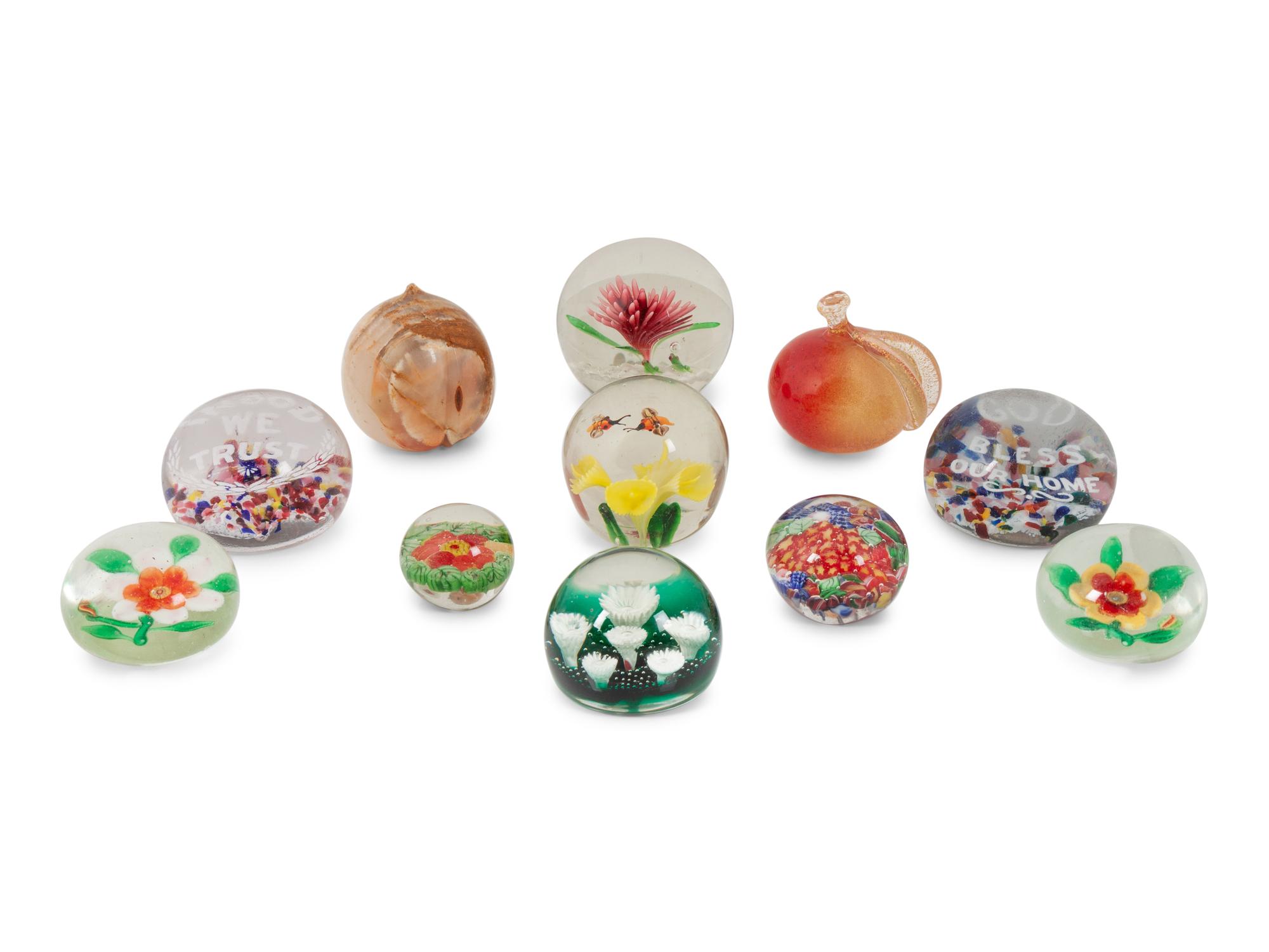 A Large Group of Caned and Blown Glass Paperweights