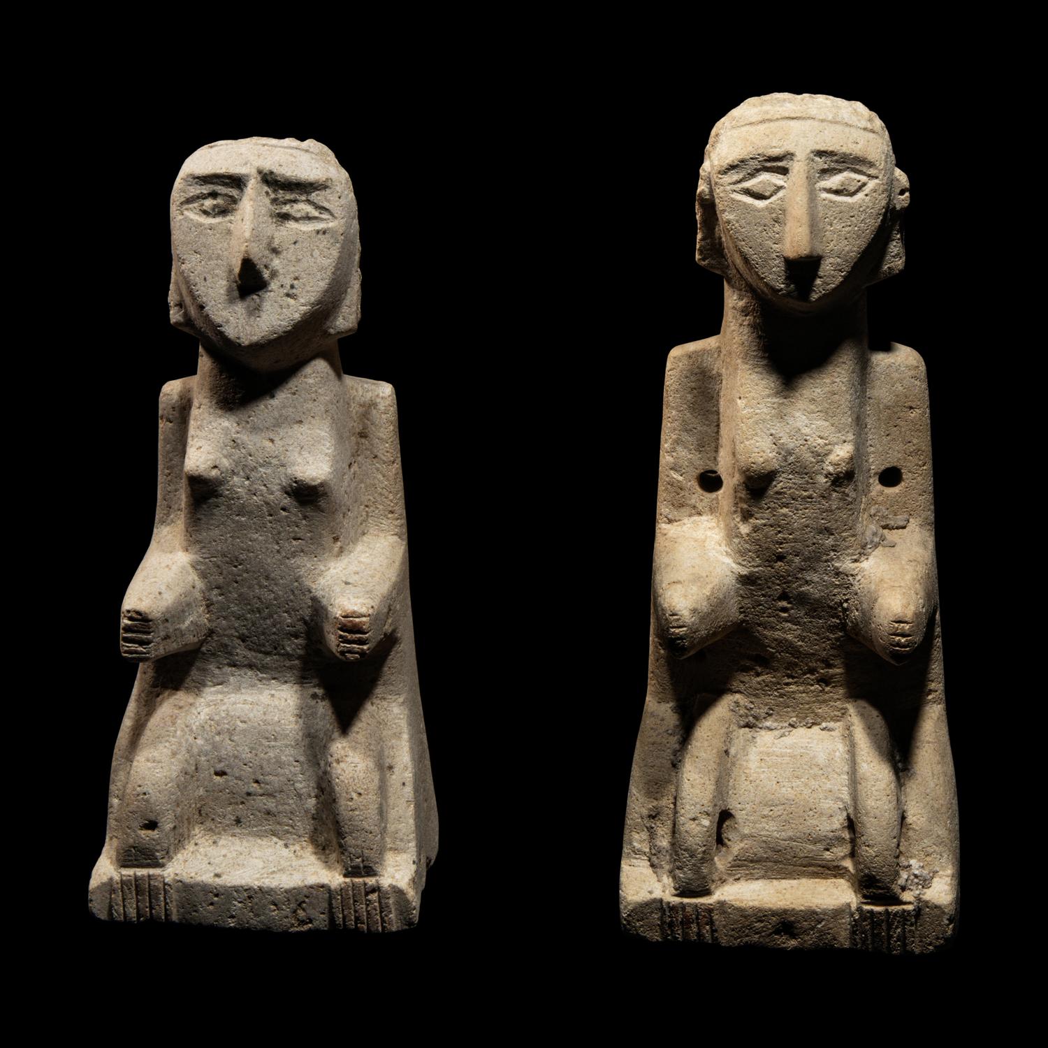 A Pair of South Arabian Limestone Seated Figures