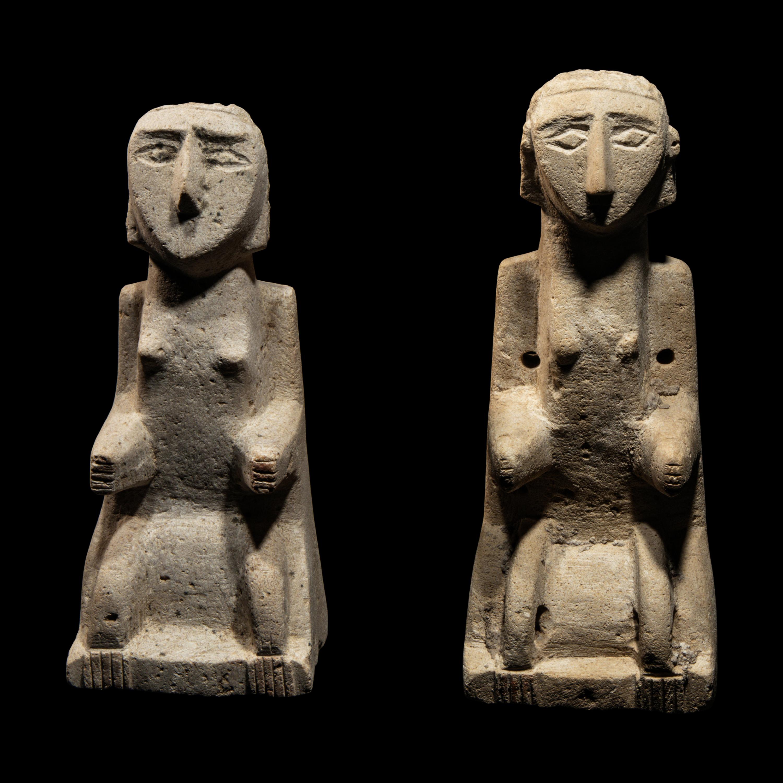 A Pair of South Arabian Limestone Seated Figures