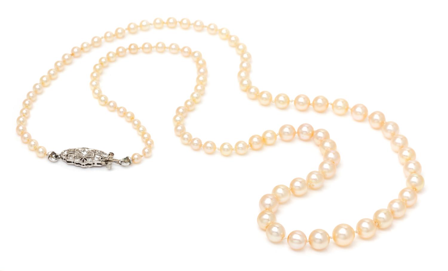 A Graduated Single Stand Natural Pearl Necklace, Black Starr and Frost, 6.30 dwts.