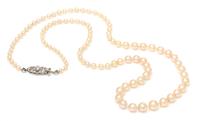 A Graduated Single Stand Natural Pearl Necklace, Black Starr and Frost, 6.30 dwts.