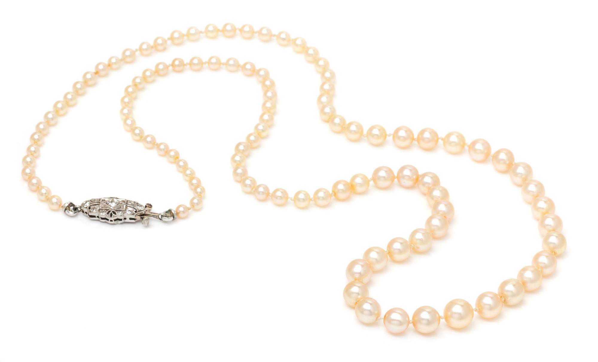 A Graduated Single Stand Natural Pearl Necklace, Black Starr and Frost, 6.30 dwts.