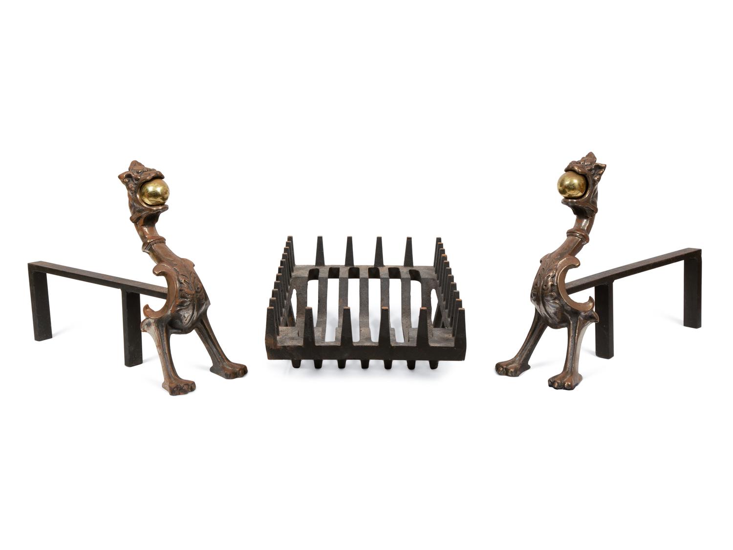A Pair of Continental Cast Iron Figural Andirons