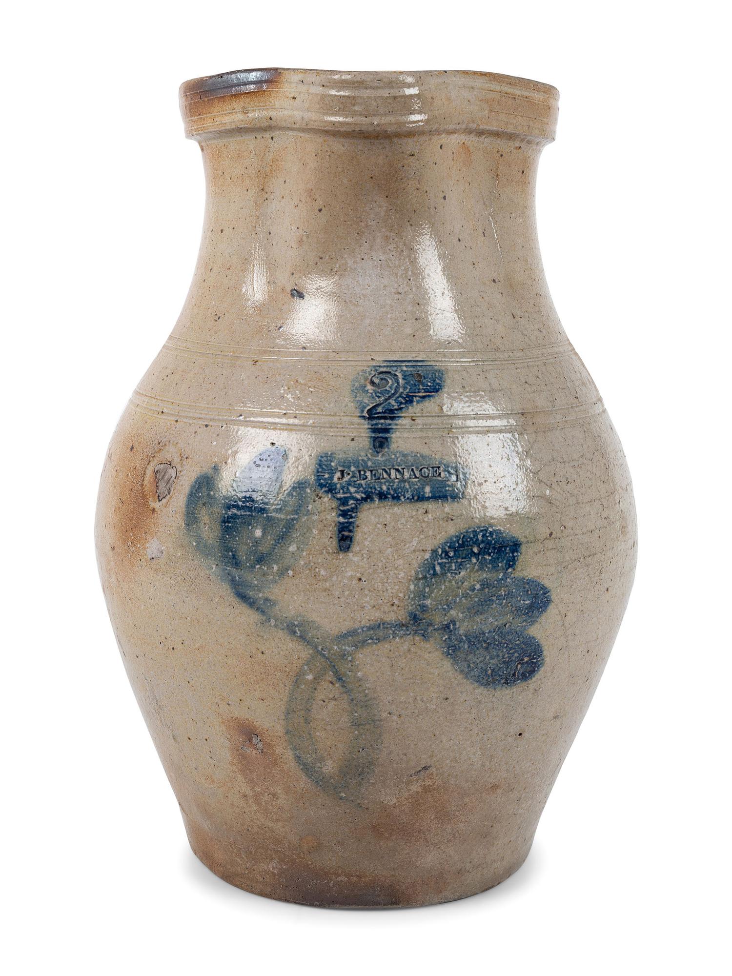 An Ohio Two-Gallon Cobalt-Decorated Stoneware Pitcher