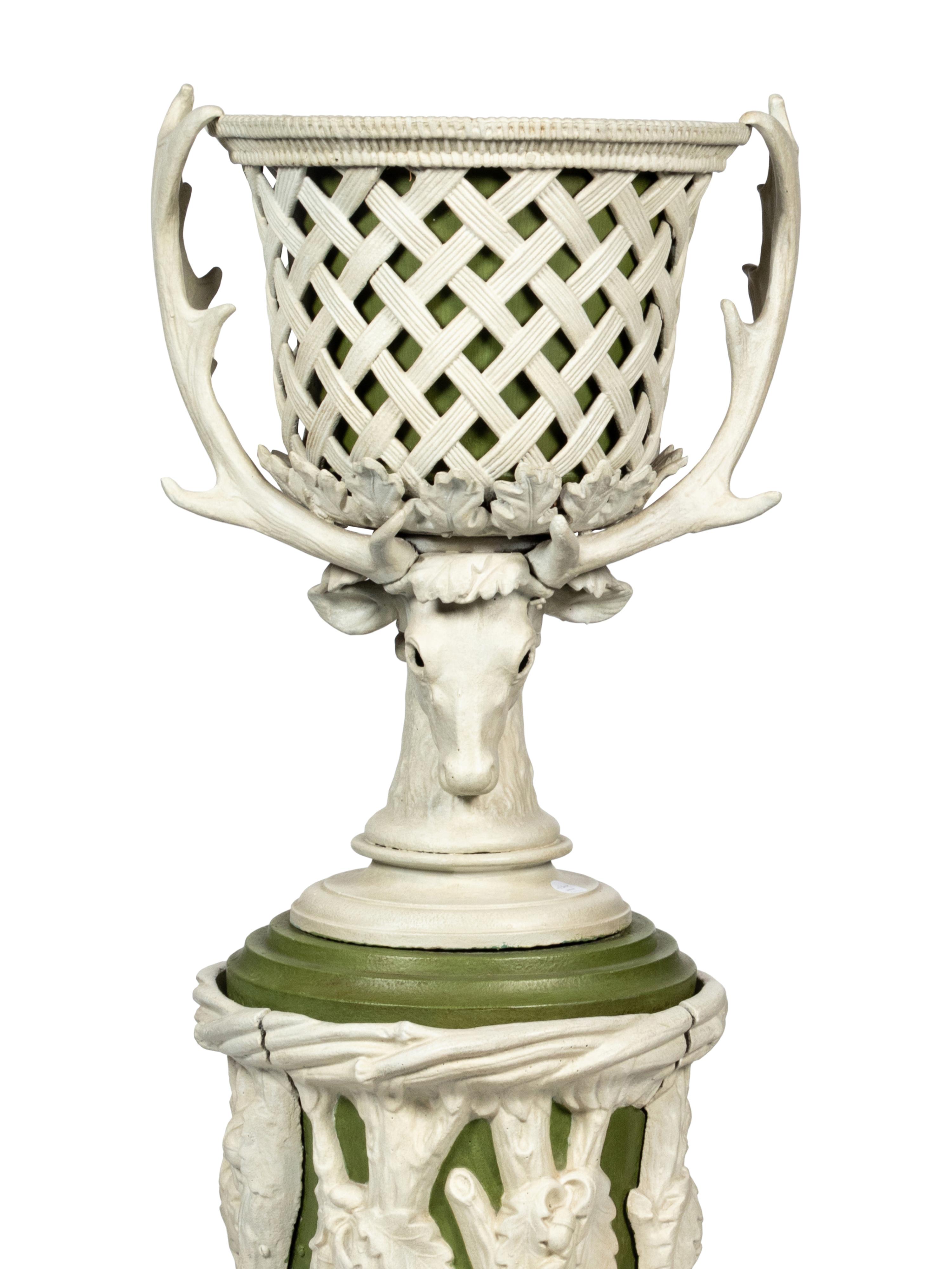 A Pair of Victorian Cream and Green-Painted Cast Metal Jardinières
