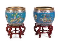 A Pair of Chinese Cloisonné Fish Bowls and Stands