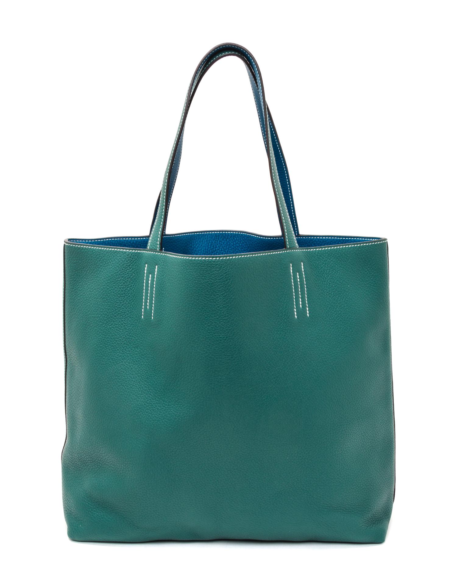 An Hermes Malachite/Bleu Izmir 45cm Taurillon Clemence Double Sens Tote, 17.5" x 15.5" x 5".