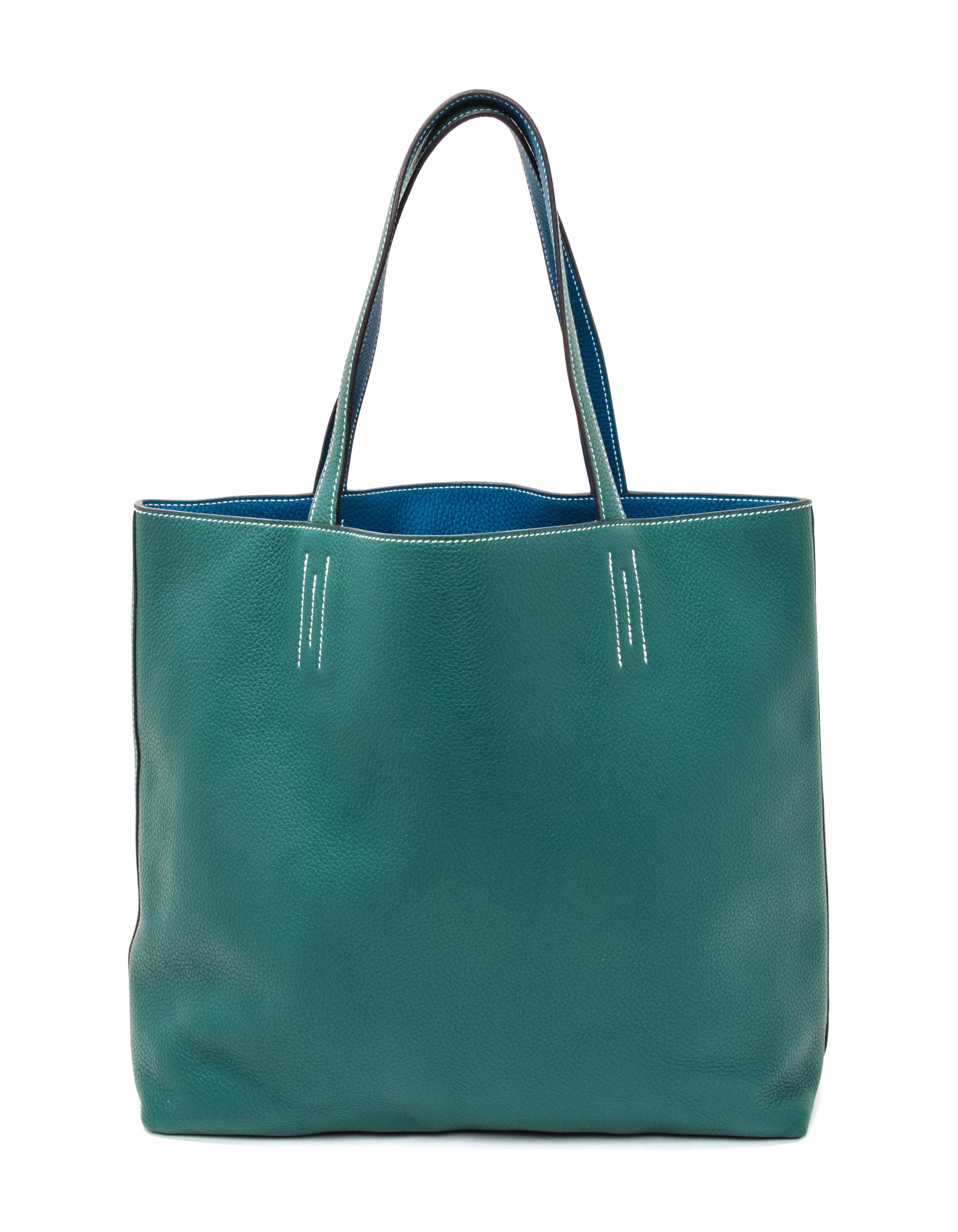 An Hermes Malachite/Bleu Izmir 45cm Taurillon Clemence Double Sens Tote, 17.5" x 15.5" x 5".