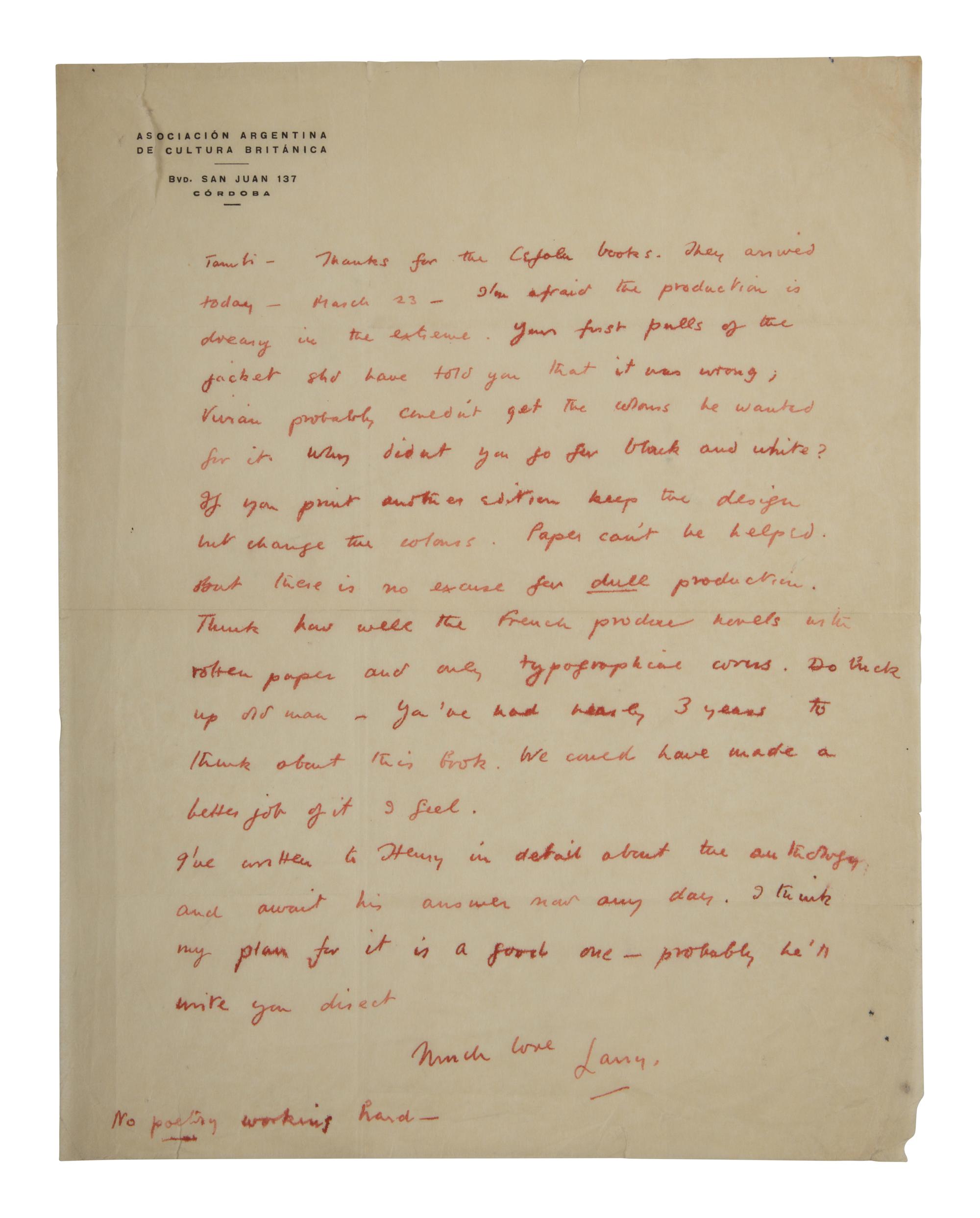 DURRELL, Lawrence (1912-1990). Cefalu . London: Editions Poetry, 1947.