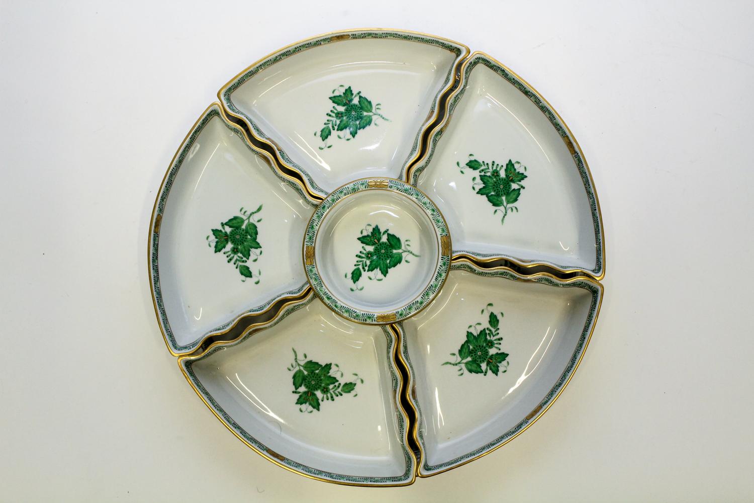 A Herend Porcelain Segmented Serving Set Diameter 14 1/4 inches.