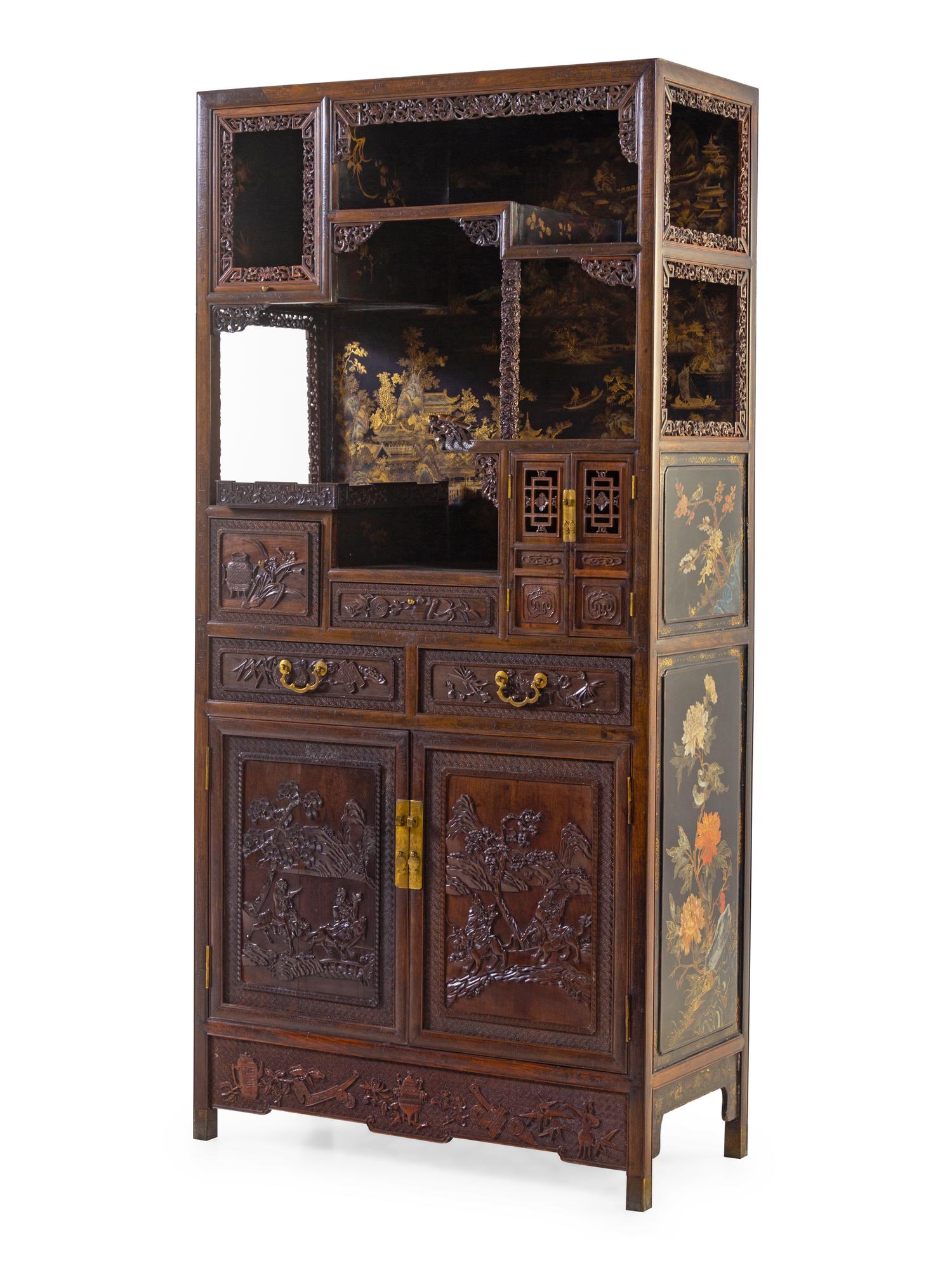 A Gilt Lacquered Hardwood Displaying Cabinet, Duobaoge