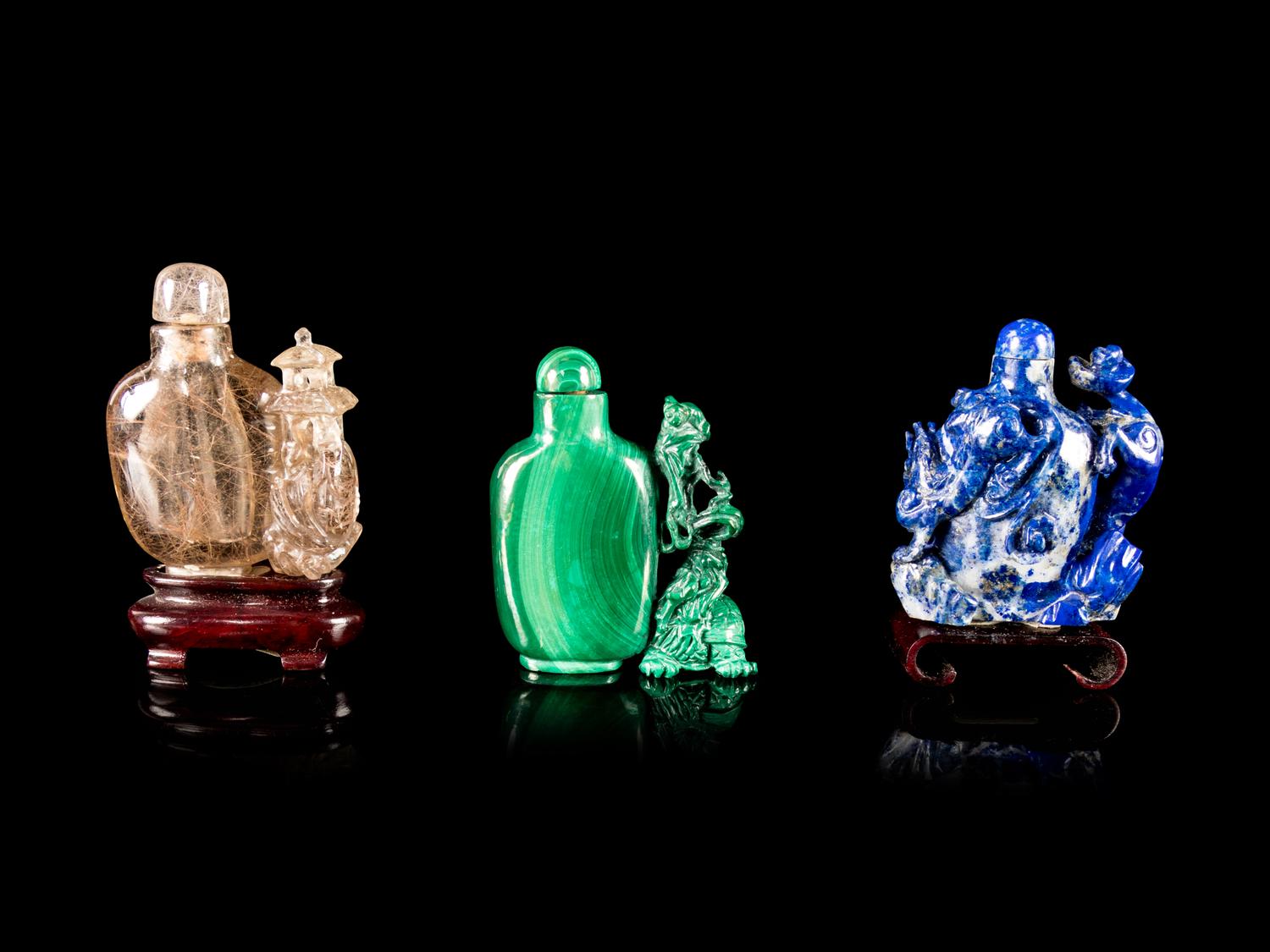 Three Chinese Hardstone Snuff Bottles