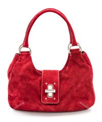 A Prada Red Suede Shoulder Bag, 11 1/2 x 8 x 3 inches.