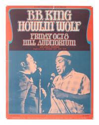[MUSIC]. A group of 2 posters promoting performances by Muddy Waters, John Lee Hooker, B.B. King, and Howlin' Wolf.