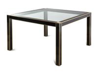 A Jean-Claude Mahey Mother-of-Pearl Inset Black Lacquer and Brass Glass-Top Table