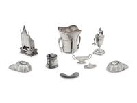 A Collection of Eight English Silver Miniature and Diminutive Articles
