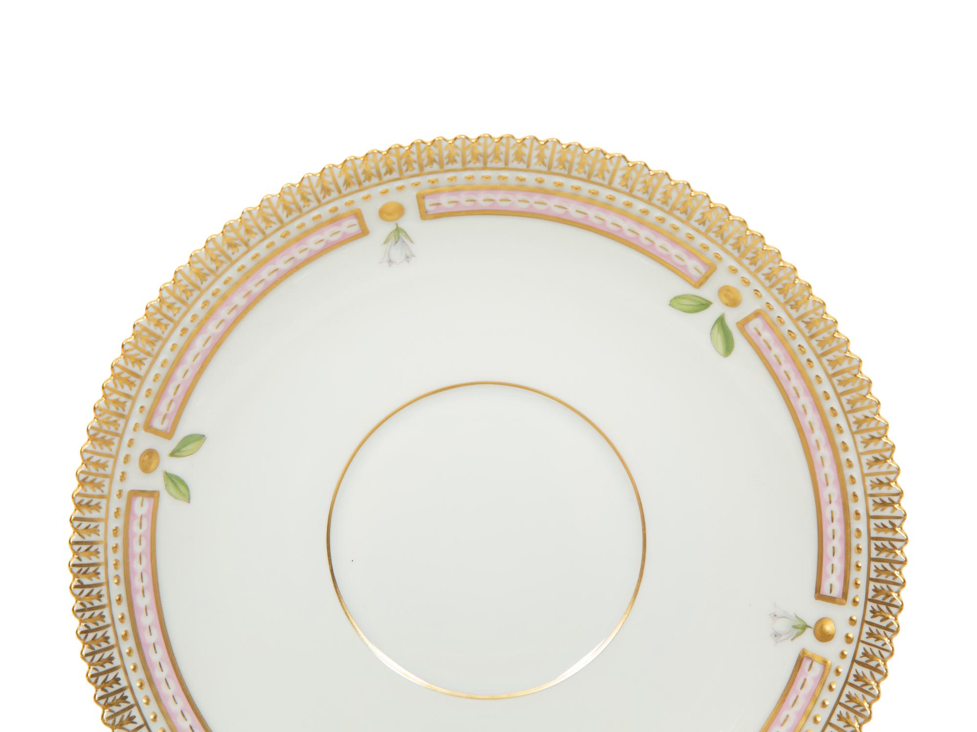 Eight Royal Copenhagen Flora Danica Porcelain Bouillon Cups and Four Saucers