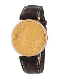 CORUM, 18K YELLOW GOLD HIDDEN DIAL COIN WATCH