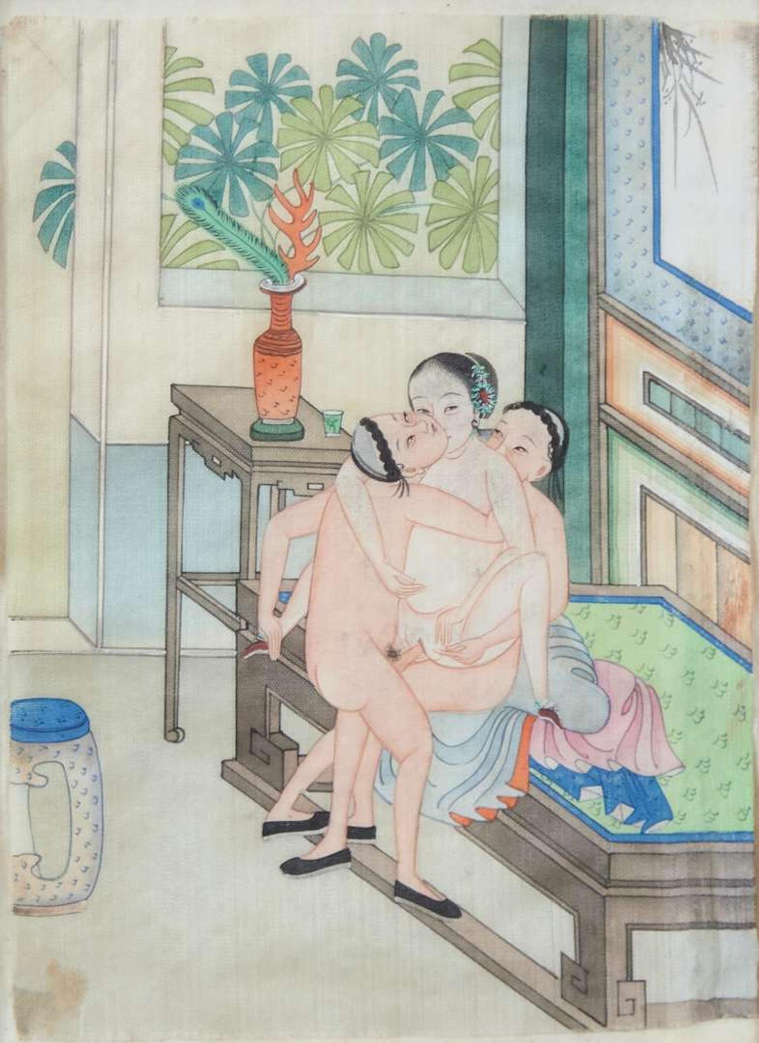 A set of twelve Chinese erotic album leaves, late Qing dynasty to Republic period 春宮圖一組十二幅 晚清至民國