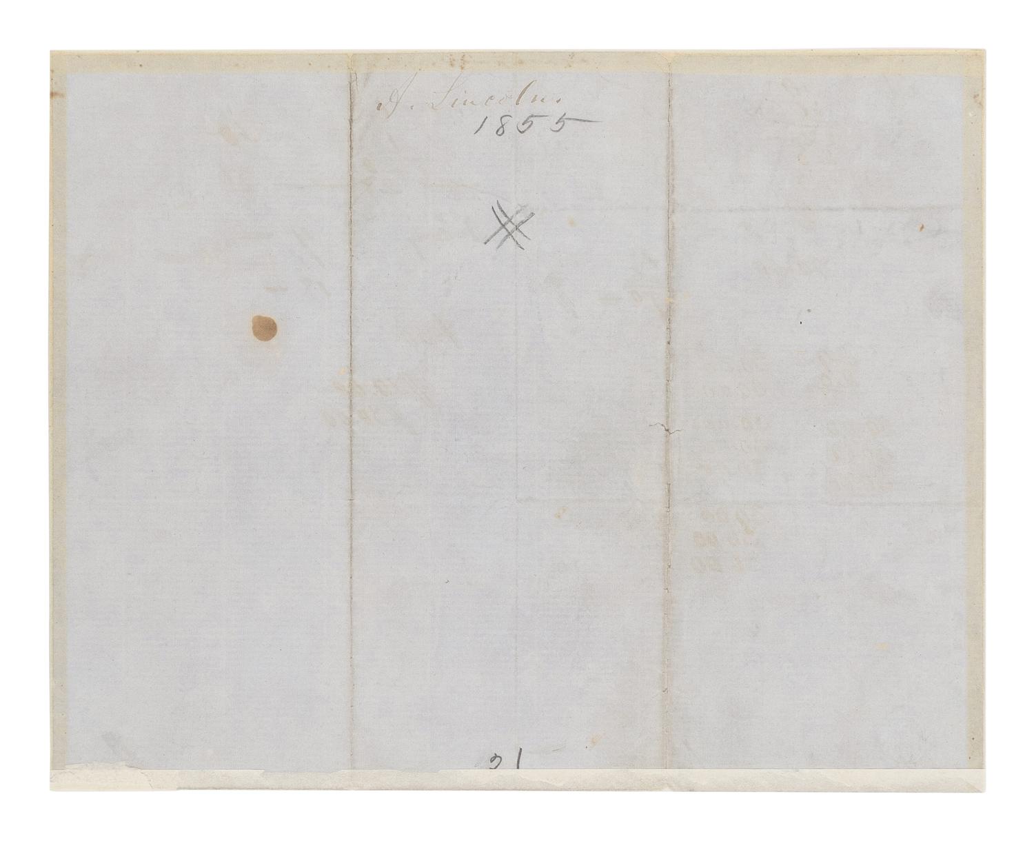 LINCOLN, Abraham (1809-1865). Autograph letter, signed ("A. Lincoln") to Richard Yates, Springfield, Illinois, 14 January 1855.